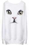 ROMWE: 9% OFF Cat Face Print White Thick Pullover