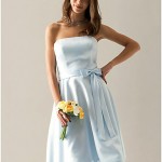 A-line Princess Strapless Knee-length Satin Bridesmaid/ Wedding Party Dress
