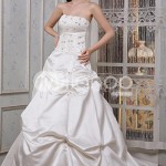 Ivory Satin Beading Strapless Embroidery A-line Wedding Dress
