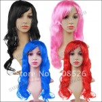 Wonderful Long Wavy Curly Cosplay Fancy Dress Fake Party Hair Wigs Red / Blue / Black / Pink
